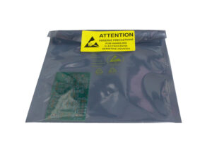 Static shielding bag with component enclosed and sealed with label from Bondline Electronics Ltd