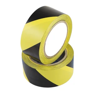 Hazard tape black and yellow from Bondline Electronics Ltd. 33m x 50mm.