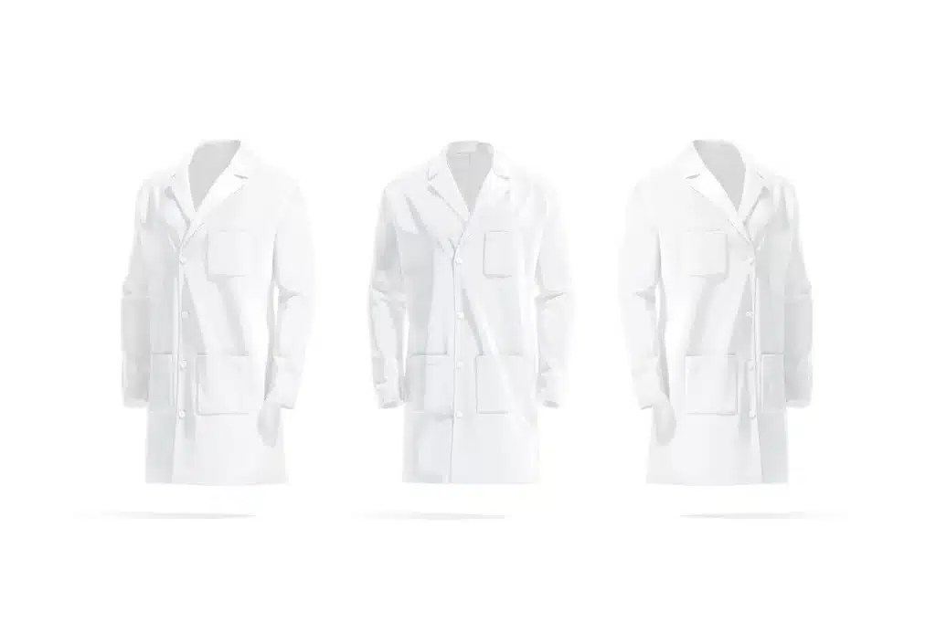 Three ESD white lab coats for static control protection. Bondline.