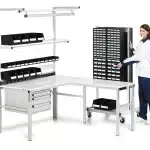 ESD workbench with storage systems and corner table - Bondline Electronics Ltd