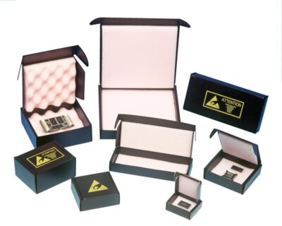 Electronic components protected by anti-static packaging